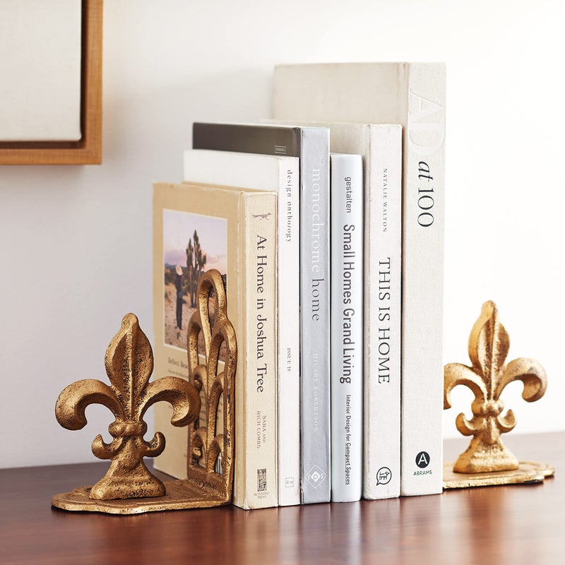 Creative Co-Op Decorative Metal Fleur de Lis Bookends, Gold, Set of 2 - Image 2